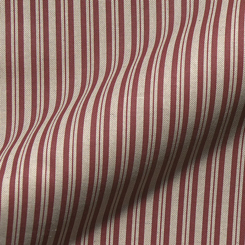 Tissu aspect lin lignes rouges