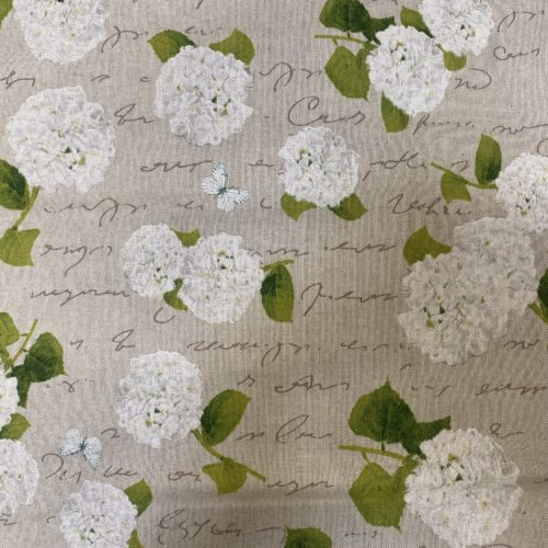 Tissu aspect lin roses blanches