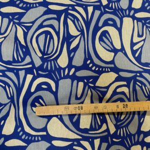 Tissu aspect lin art bleu mètre