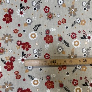 Tissu aspect lin brasée de fleurs mètre