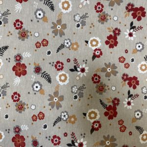 Tissu aspect lin brasée de fleurs