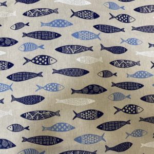 Tissu aspect lin poissons à motifs