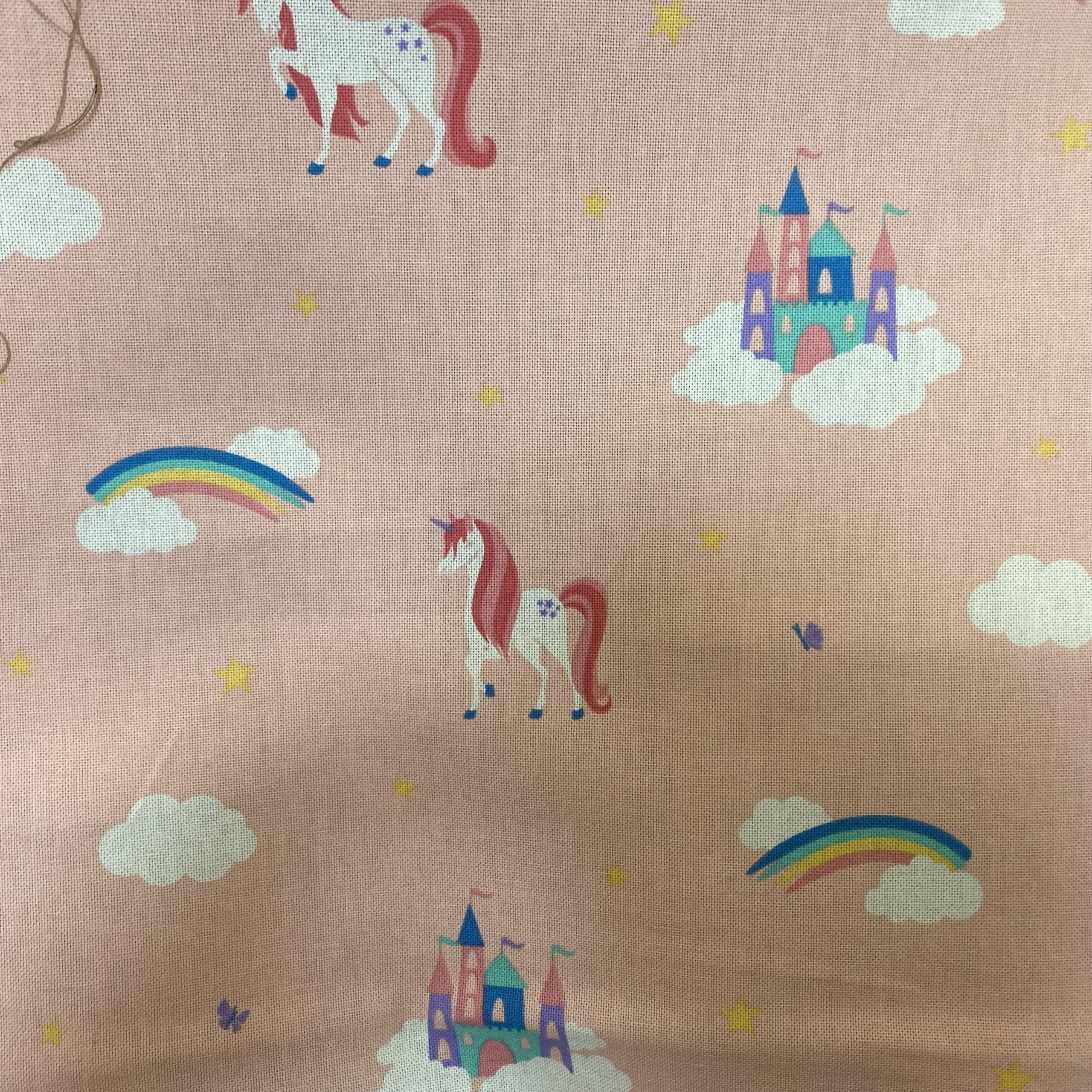 Tissu aspect lin licorne arc-en-ciel