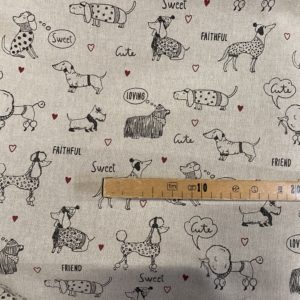 Tissu aspect lin chiens habillés mètre