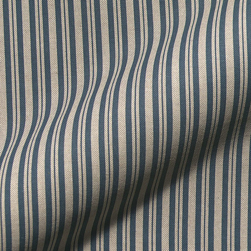 Tissu aspect lin lignes bleues
